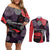 Zapatista Territories Couples Matching Off Shoulder Short Dress and Long Sleeve Button Shirt Mexico with EZLN Masked Face and Floral - Wonder Print Shop