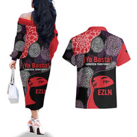 Zapatista Territories Couples Matching Off The Shoulder Long Sleeve Dress and Hawaiian Shirt Mexico with EZLN Masked Face and Floral - Wonder Print Shop