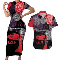 Zapatista Territories Couples Matching Short Sleeve Bodycon Dress and Hawaiian Shirt Mexico with EZLN Masked Face and Floral - Wonder Print Shop