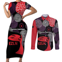 Zapatista Territories Couples Matching Short Sleeve Bodycon Dress and Long Sleeve Button Shirt Mexico with EZLN Masked Face and Floral - Wonder Print Shop