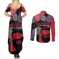 Zapatista Territories Couples Matching Summer Maxi Dress and Long Sleeve Button Shirt Mexico with EZLN Masked Face and Floral - Wonder Print Shop