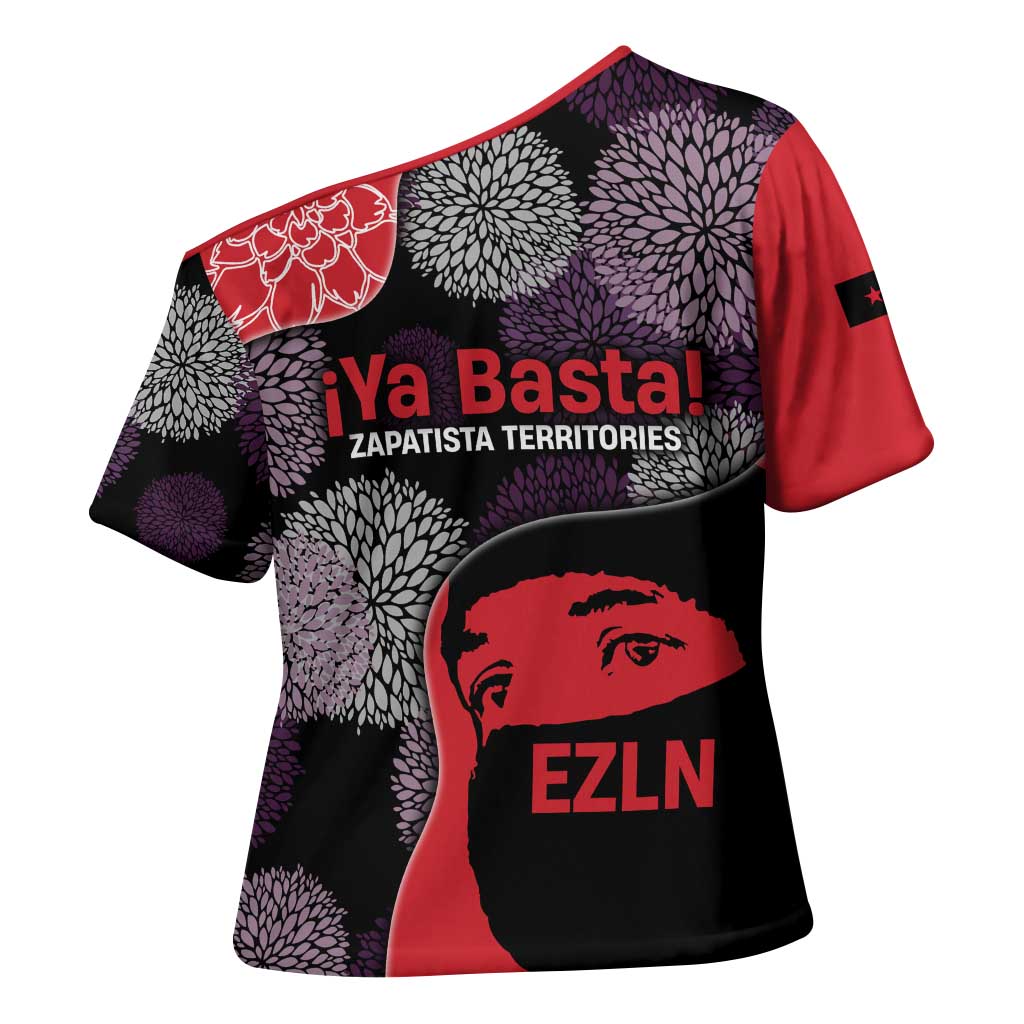 Zapatista Territories Cross Shoulder Shirt Mexico with EZLN Masked Face and Floral - Wonder Print Shop