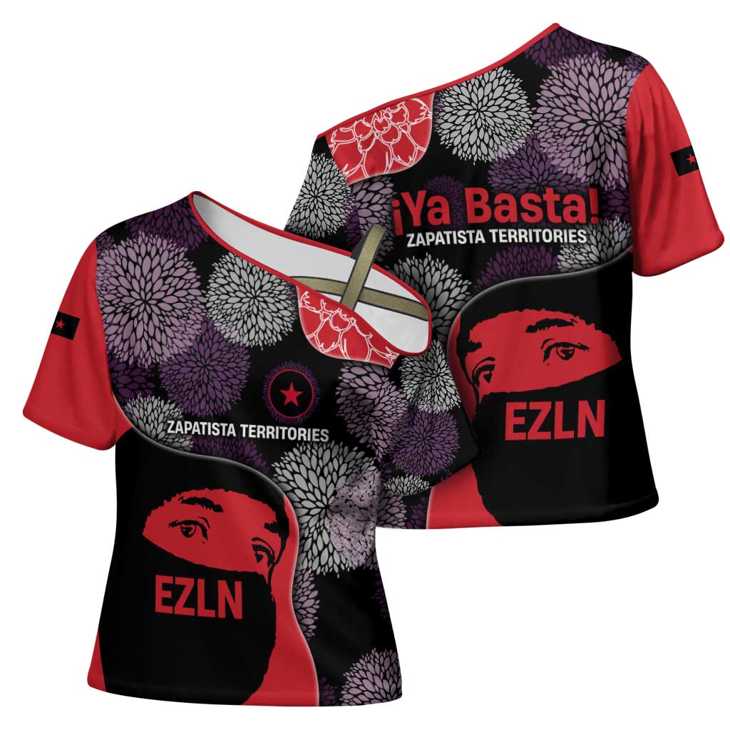 Zapatista Territories Cross Shoulder Shirt Mexico with EZLN Masked Face and Floral - Wonder Print Shop