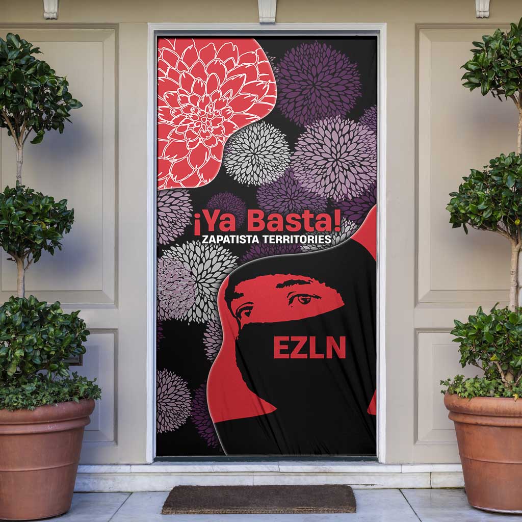 Zapatista Territories Door Cover Mexico with EZLN Masked Face and Floral - Wonder Print Shop