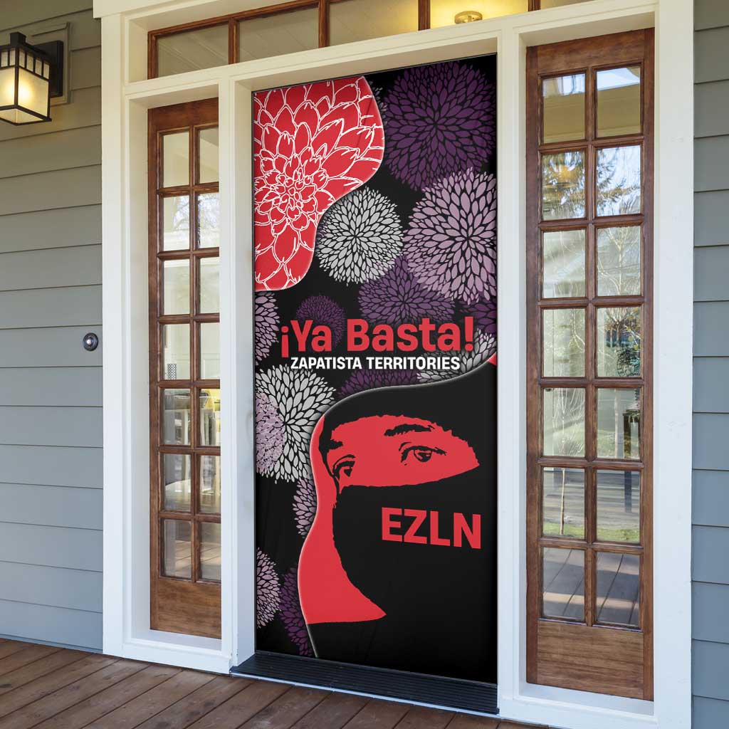 Zapatista Territories Door Cover Mexico with EZLN Masked Face and Floral - Wonder Print Shop