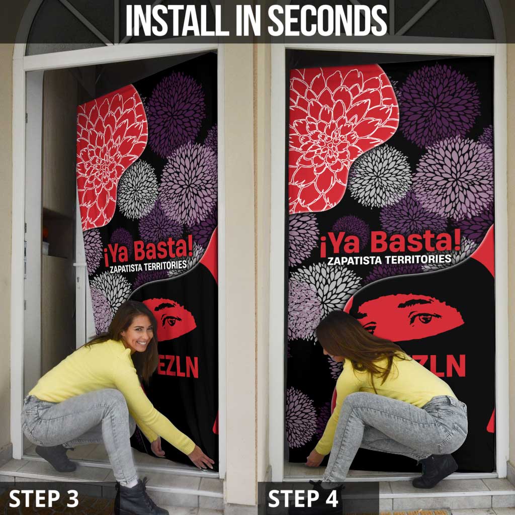 Zapatista Territories Door Cover Mexico with EZLN Masked Face and Floral - Wonder Print Shop