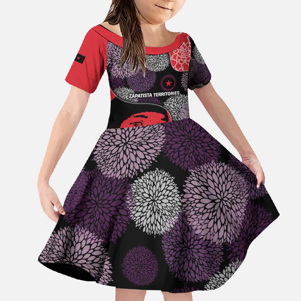 Zapatista Territories Family Matching Long Sleeve Bodycon Dress and Hawaiian Shirt Mexico with EZLN Masked Face and Floral - Wonder Print Shop