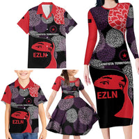 Zapatista Territories Family Matching Long Sleeve Bodycon Dress and Hawaiian Shirt Mexico with EZLN Masked Face and Floral - Wonder Print Shop
