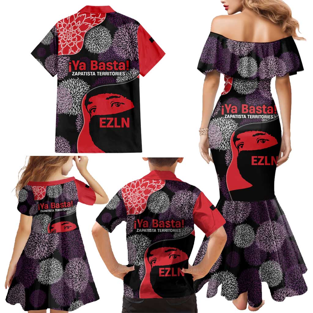Zapatista Territories Family Matching Mermaid Dress and Hawaiian Shirt Mexico with EZLN Masked Face and Floral - Wonder Print Shop