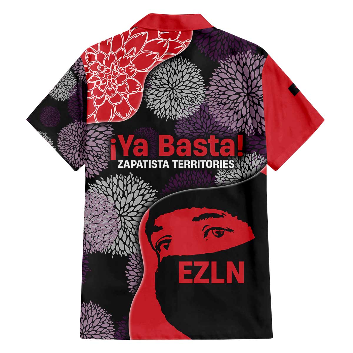 Zapatista Territories Family Matching Off The Shoulder Long Sleeve Dress and Hawaiian Shirt Mexico with EZLN Masked Face and Floral - Wonder Print Shop