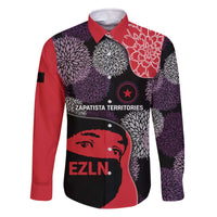 Zapatista Territories Family Matching Off The Shoulder Long Sleeve Dress and Hawaiian Shirt Mexico with EZLN Masked Face and Floral - Wonder Print Shop