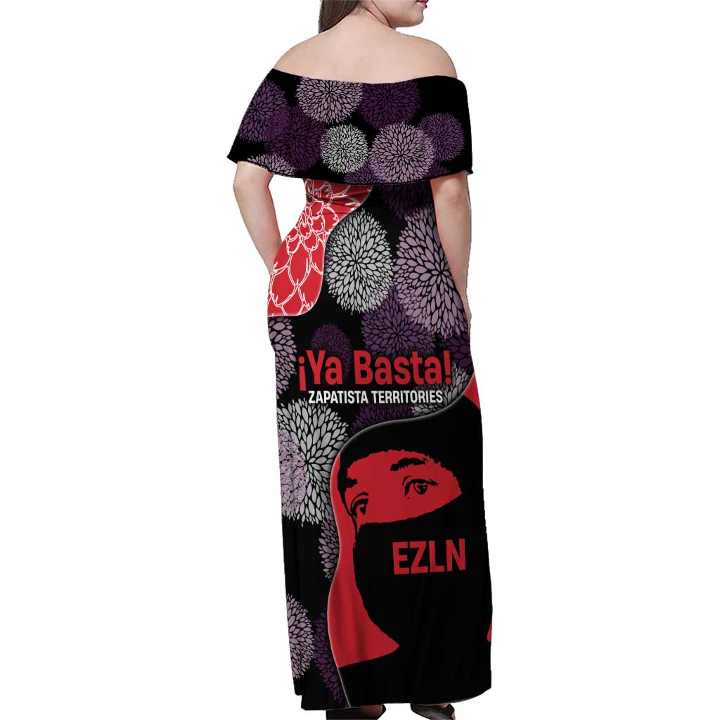 Zapatista Territories Family Matching Off Shoulder Maxi Dress and Hawaiian Shirt Mexico with EZLN Masked Face and Floral - Wonder Print Shop