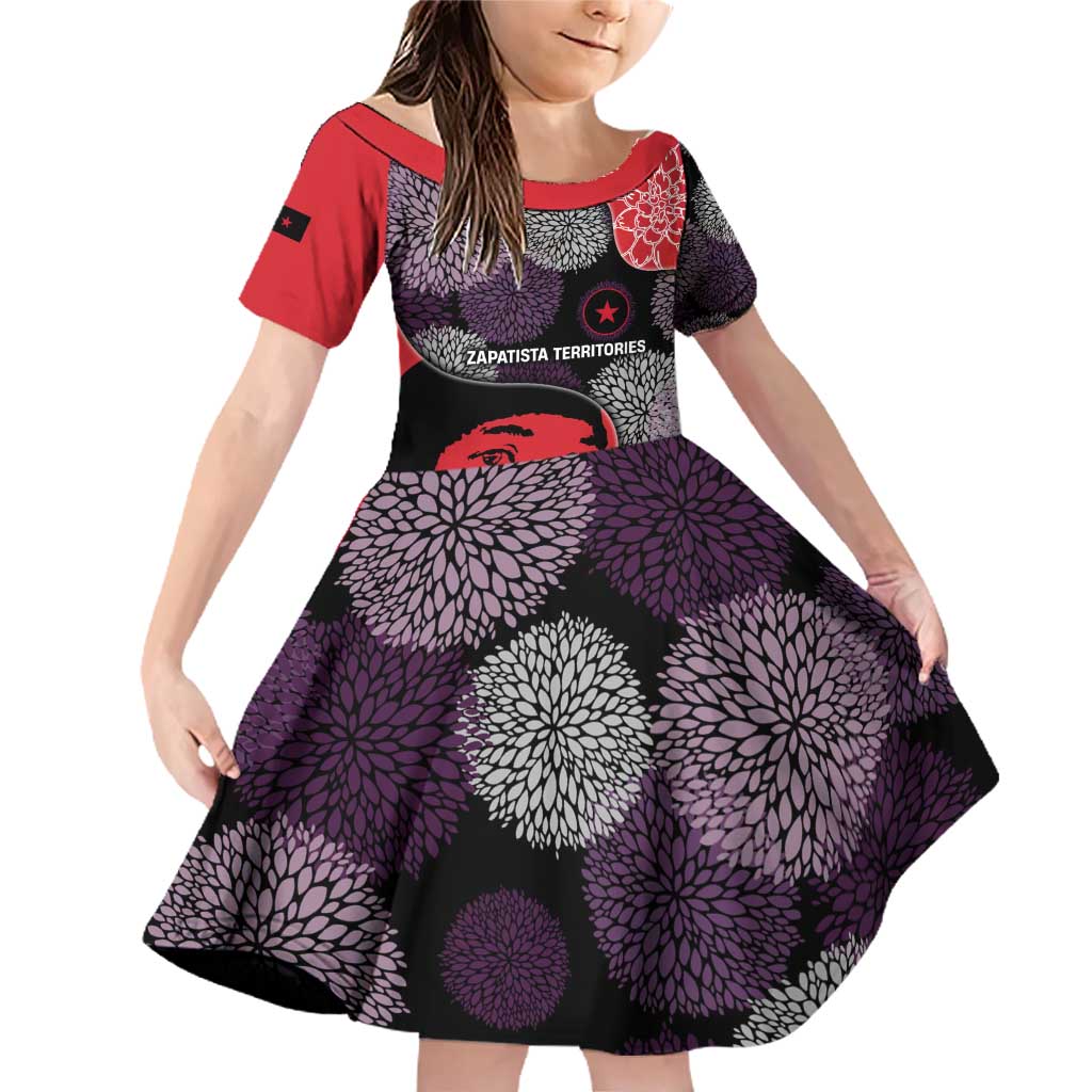 Zapatista Territories Family Matching Off Shoulder Short Dress and Hawaiian Shirt Mexico with EZLN Masked Face and Floral - Wonder Print Shop