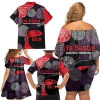 Zapatista Territories Family Matching Off Shoulder Short Dress and Hawaiian Shirt Mexico with EZLN Masked Face and Floral - Wonder Print Shop