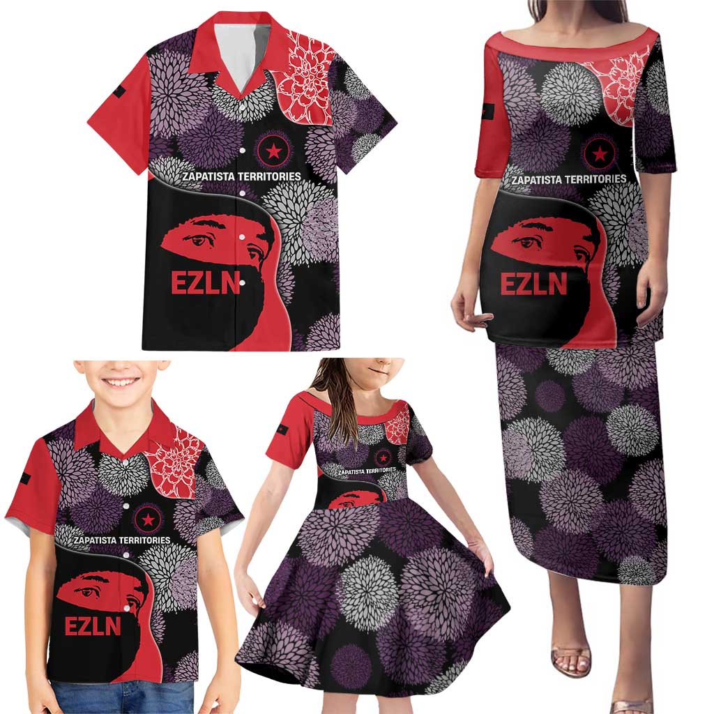 Zapatista Territories Family Matching Puletasi and Hawaiian Shirt Mexico with EZLN Masked Face and Floral - Wonder Print Shop