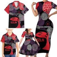 Zapatista Territories Family Matching Short Sleeve Bodycon Dress and Hawaiian Shirt Mexico with EZLN Masked Face and Floral - Wonder Print Shop