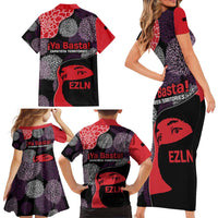 Zapatista Territories Family Matching Short Sleeve Bodycon Dress and Hawaiian Shirt Mexico with EZLN Masked Face and Floral - Wonder Print Shop
