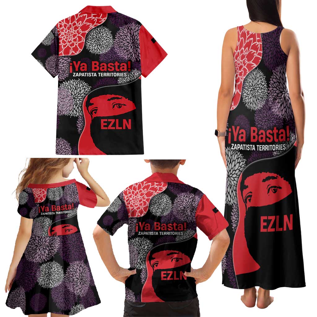 Zapatista Territories Family Matching Tank Maxi Dress and Hawaiian Shirt Mexico with EZLN Masked Face and Floral - Wonder Print Shop