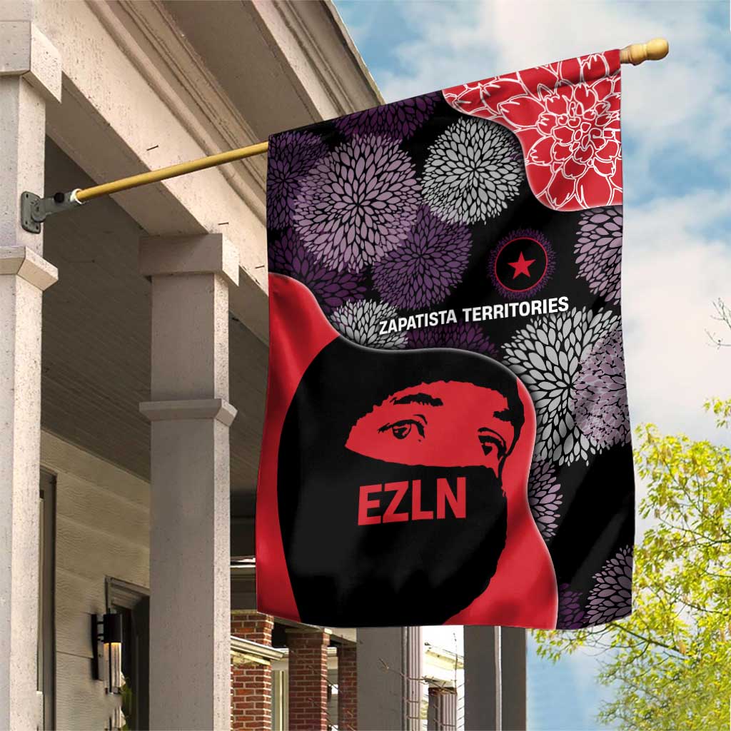 Zapatista Territories Garden Flag Mexico with EZLN Masked Face and Floral - Wonder Print Shop