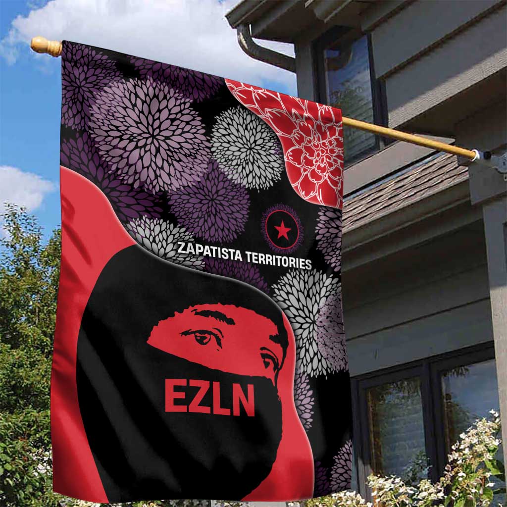 Zapatista Territories Garden Flag Mexico with EZLN Masked Face and Floral - Wonder Print Shop