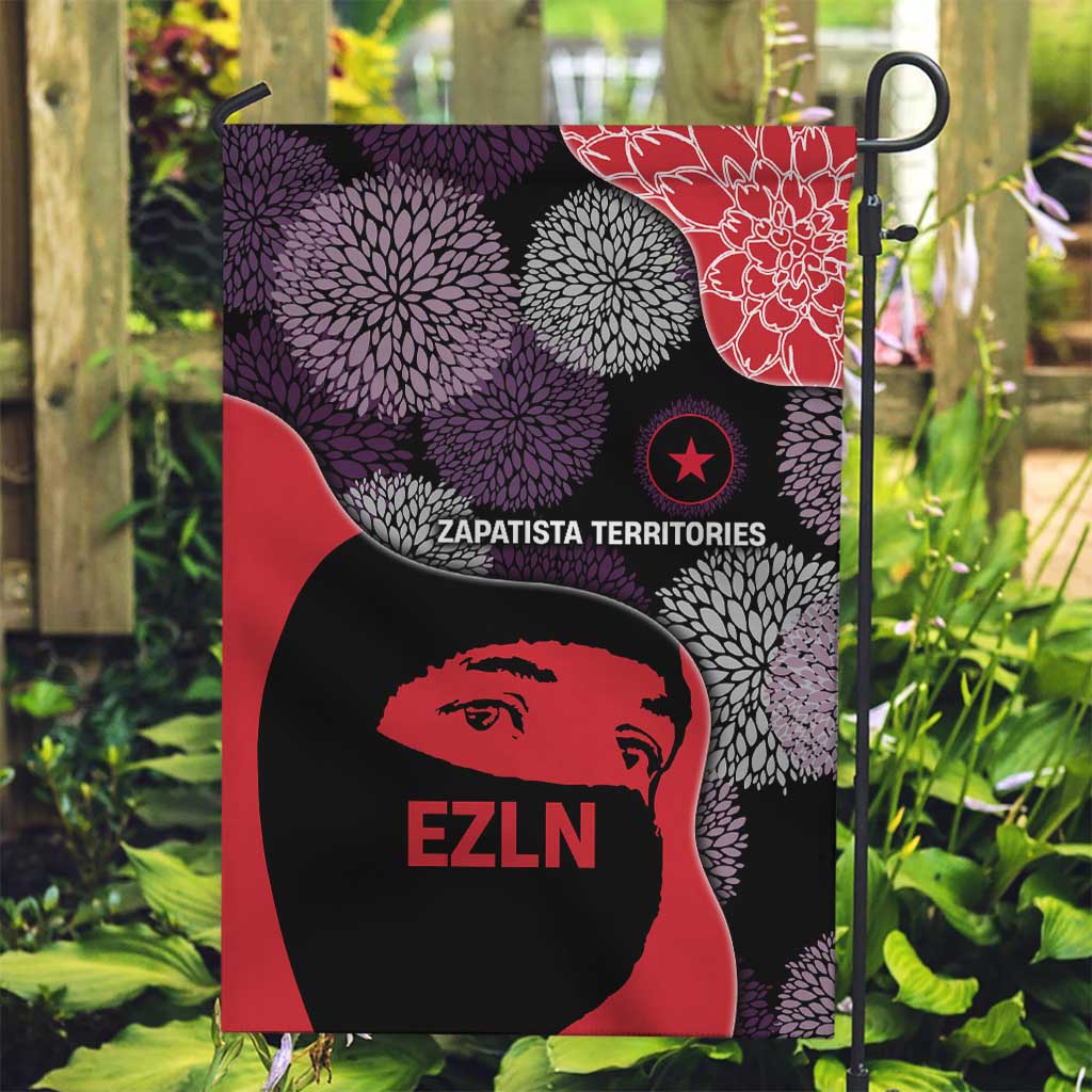 Zapatista Territories Garden Flag Mexico with EZLN Masked Face and Floral - Wonder Print Shop