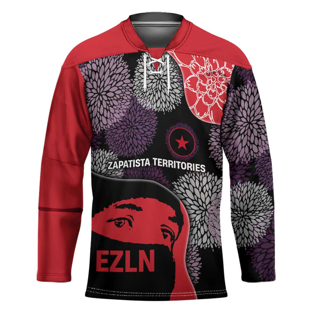 Zapatista Territories Hockey Jersey Mexico with EZLN Masked Face and Floral - Wonder Print Shop