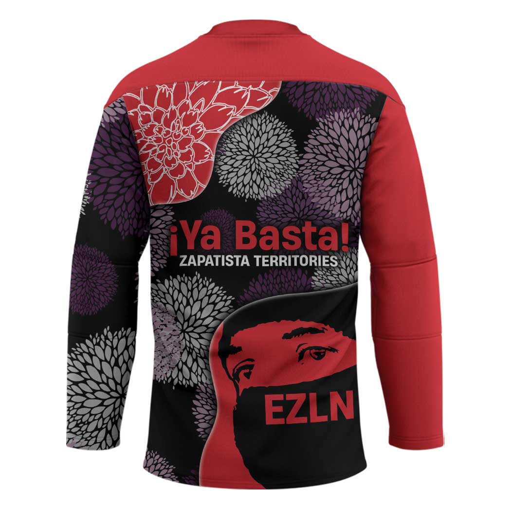 Zapatista Territories Hockey Jersey Mexico with EZLN Masked Face and Floral - Wonder Print Shop