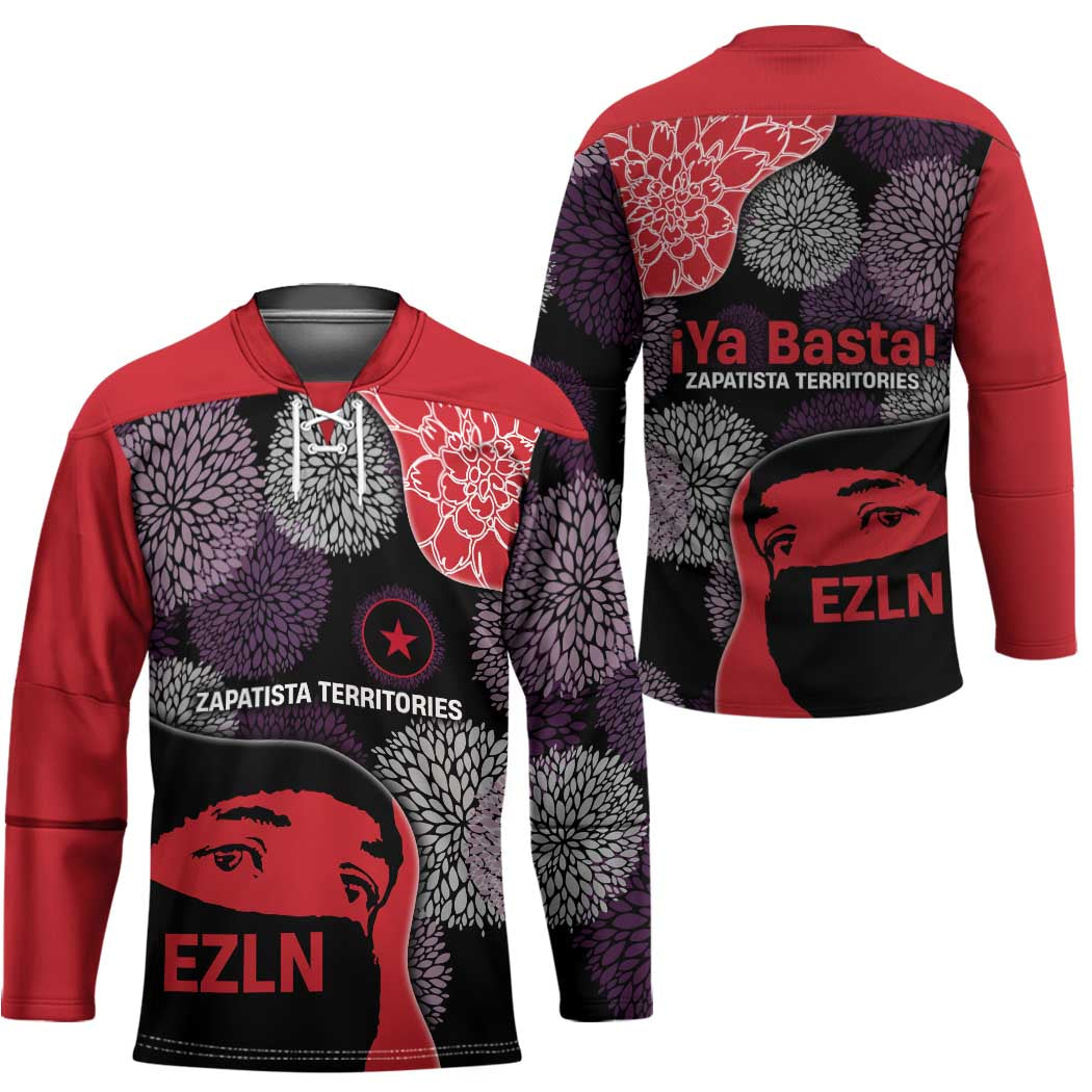 Zapatista Territories Hockey Jersey Mexico with EZLN Masked Face and Floral - Wonder Print Shop