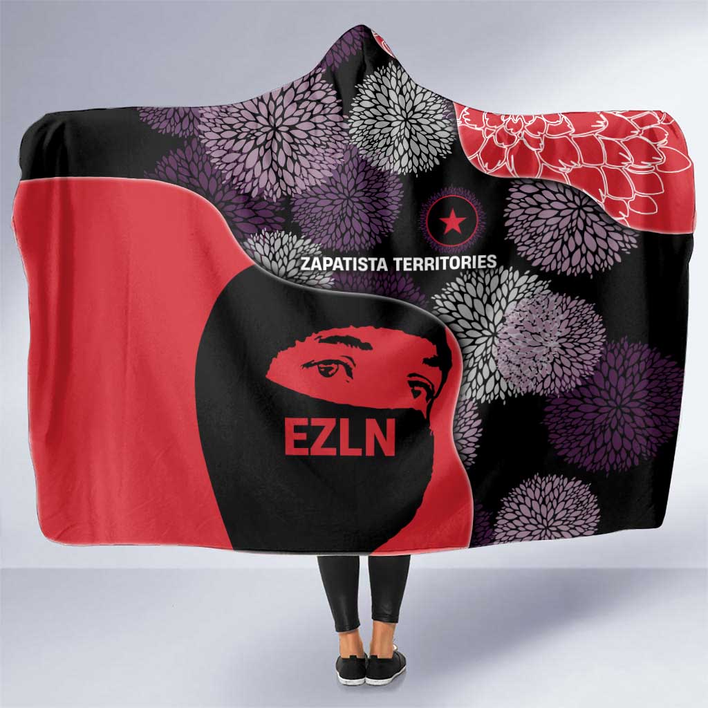 Zapatista Territories Hooded Blanket Mexico with EZLN Masked Face and Floral - Wonder Print Shop