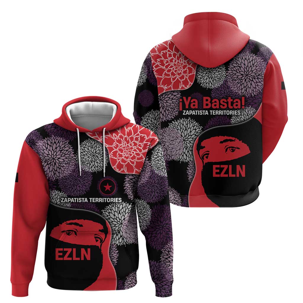Zapatista Territories Hoodie Mexico with EZLN Masked Face and Floral - Wonder Print Shop