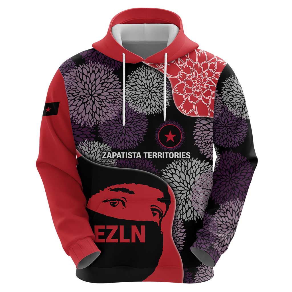Zapatista Territories Hoodie Mexico with EZLN Masked Face and Floral - Wonder Print Shop