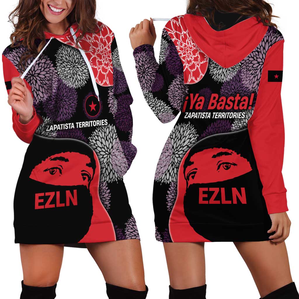 Zapatista Territories Hoodie Dress Mexico with EZLN Masked Face and Floral - Wonder Print Shop