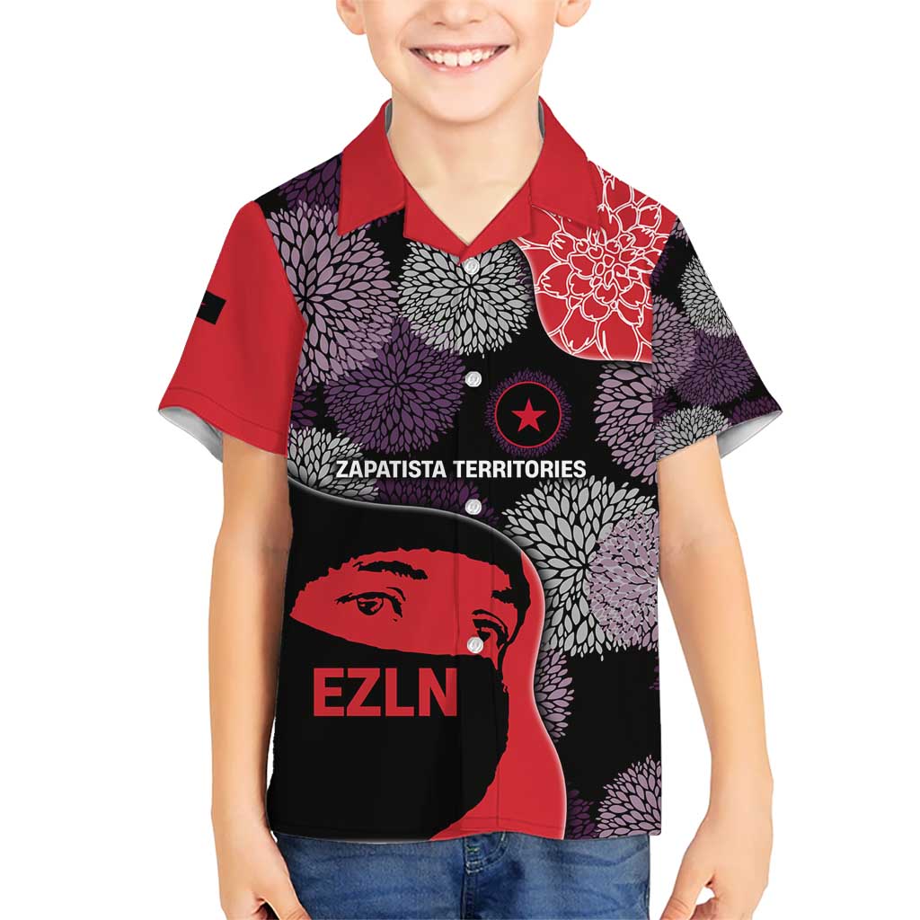 Zapatista Territories Kid Hawaiian Shirt Mexico with EZLN Masked Face and Floral - Wonder Print Shop