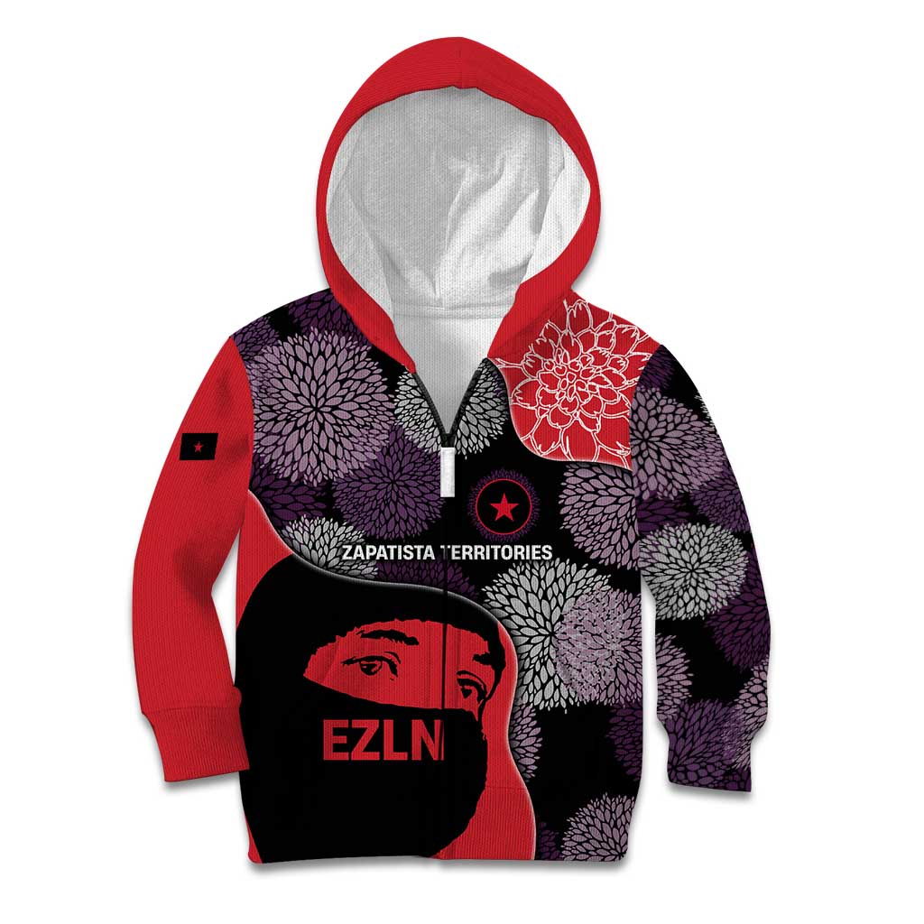 Zapatista Territories Kid Hoodie Mexico with EZLN Masked Face and Floral - Wonder Print Shop