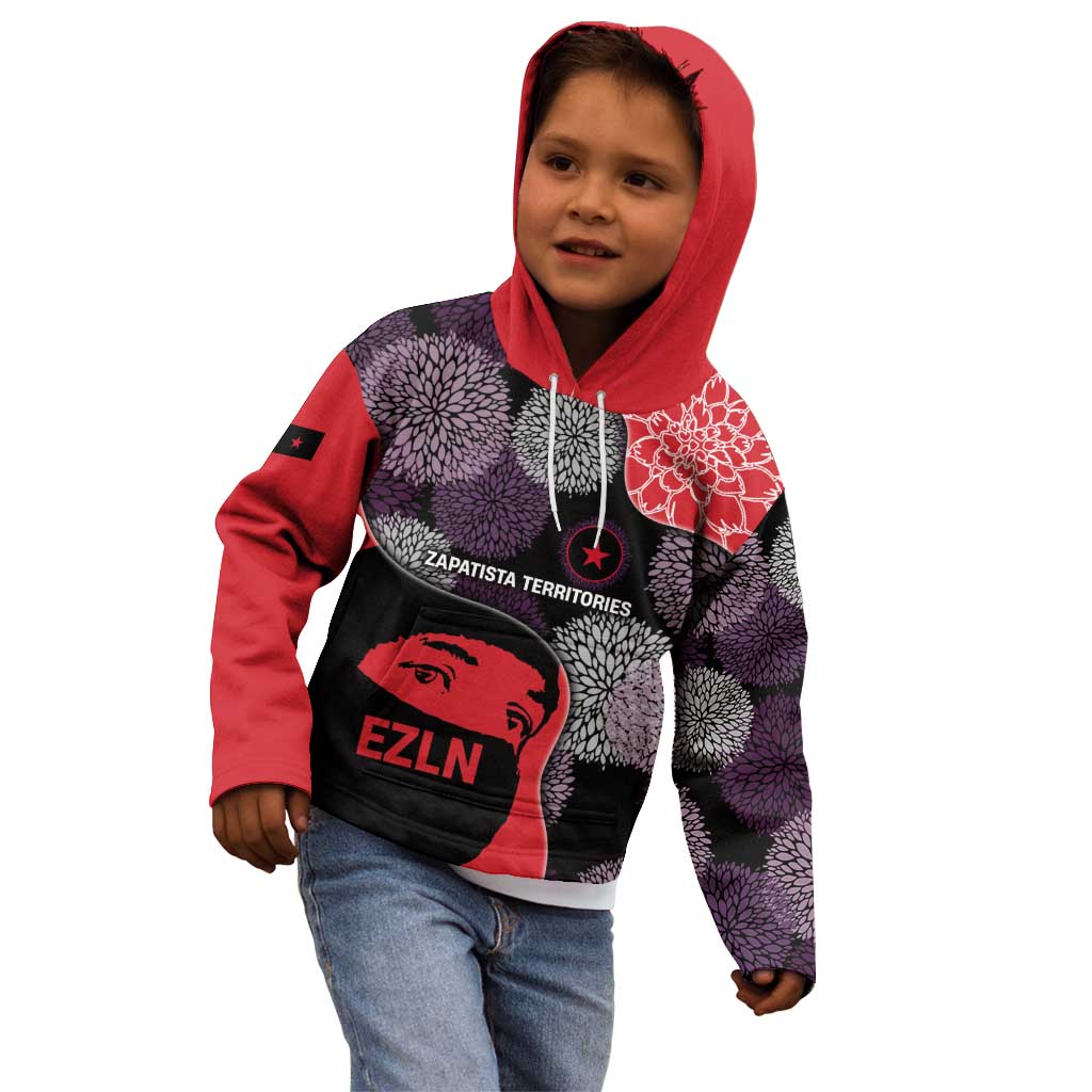 Zapatista Territories Kid Hoodie Mexico with EZLN Masked Face and Floral - Wonder Print Shop