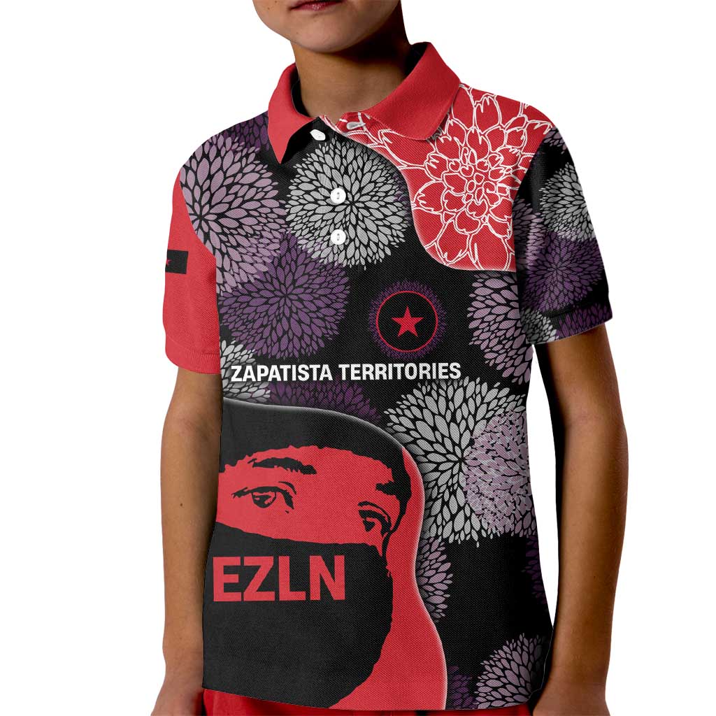 Zapatista Territories Kid Polo Shirt Mexico with EZLN Masked Face and Floral - Wonder Print Shop