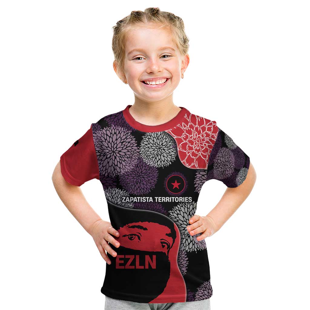 Zapatista Territories Kid T Shirt Mexico with EZLN Masked Face and Floral - Wonder Print Shop