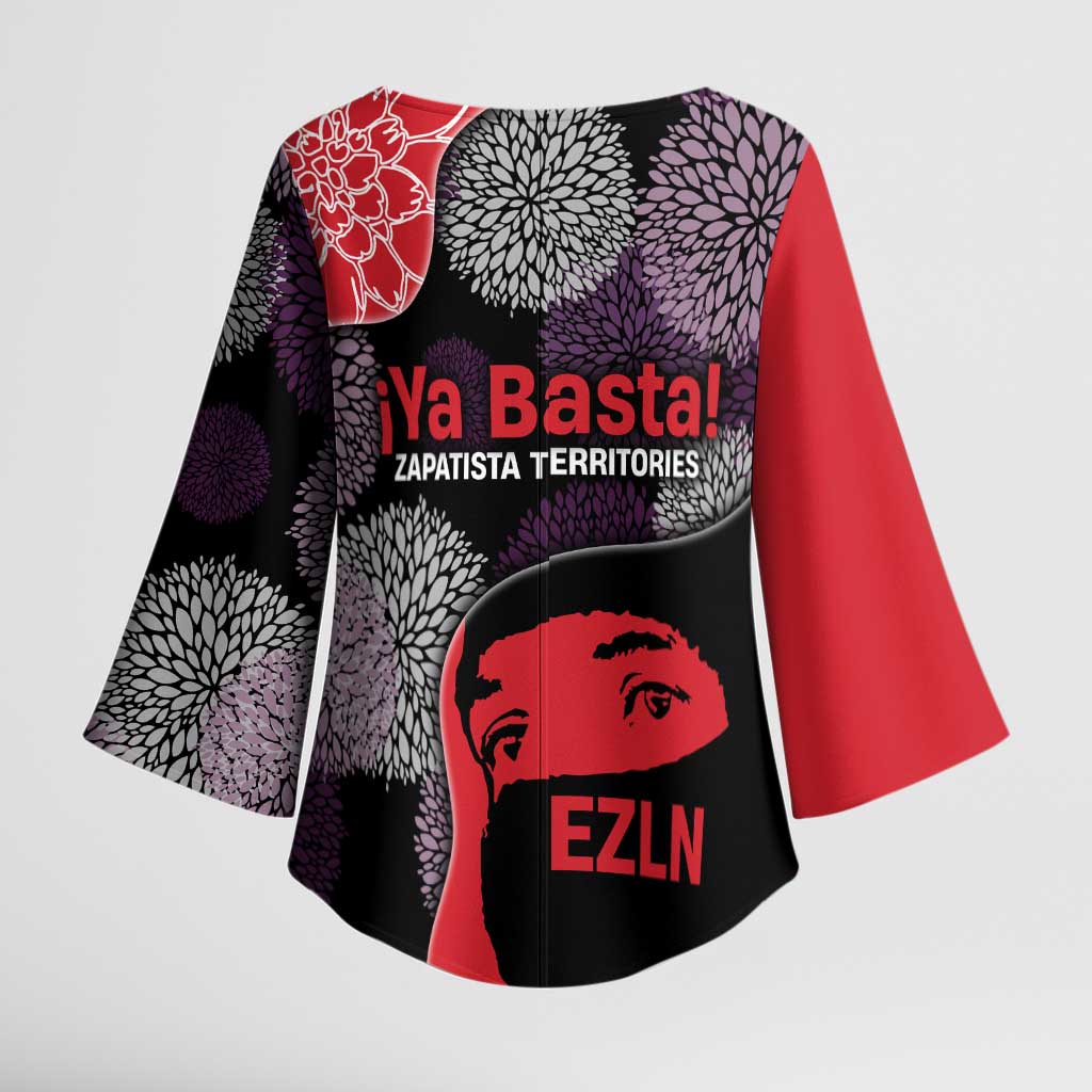 Zapatista Territories Kimono Sleeve Blouse Mexico with EZLN Masked Face and Floral - Wonder Print Shop