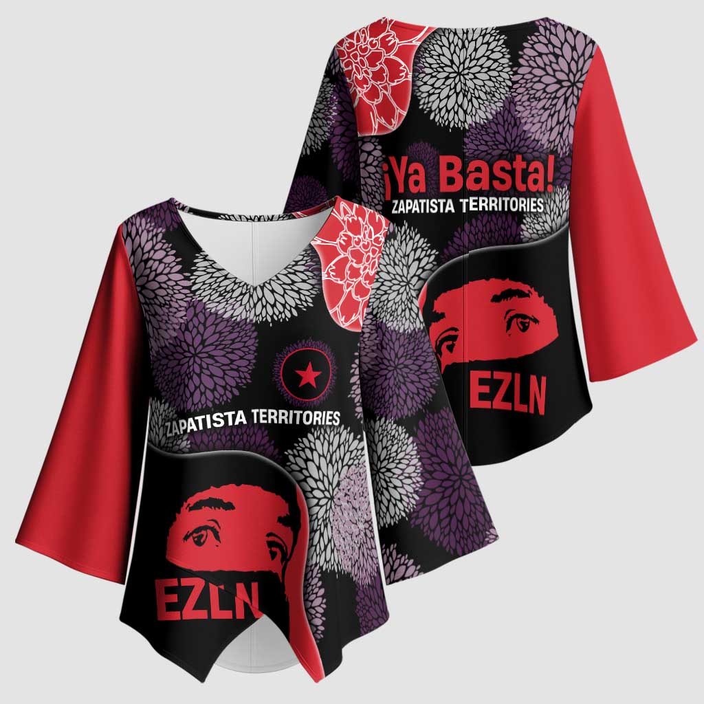 Zapatista Territories Kimono Sleeve Blouse Mexico with EZLN Masked Face and Floral - Wonder Print Shop