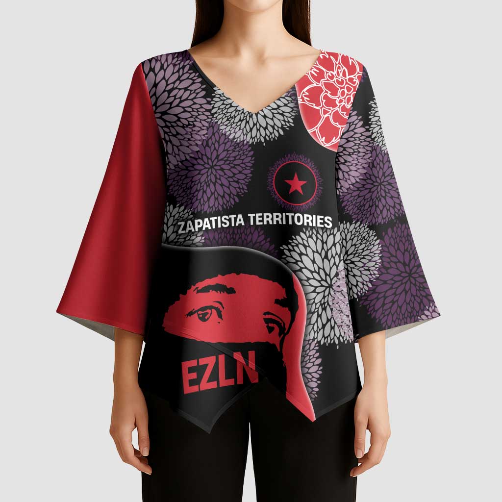 Zapatista Territories Kimono Sleeve Blouse Mexico with EZLN Masked Face and Floral - Wonder Print Shop
