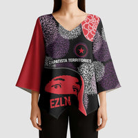 Zapatista Territories Kimono Sleeve Blouse Mexico with EZLN Masked Face and Floral - Wonder Print Shop