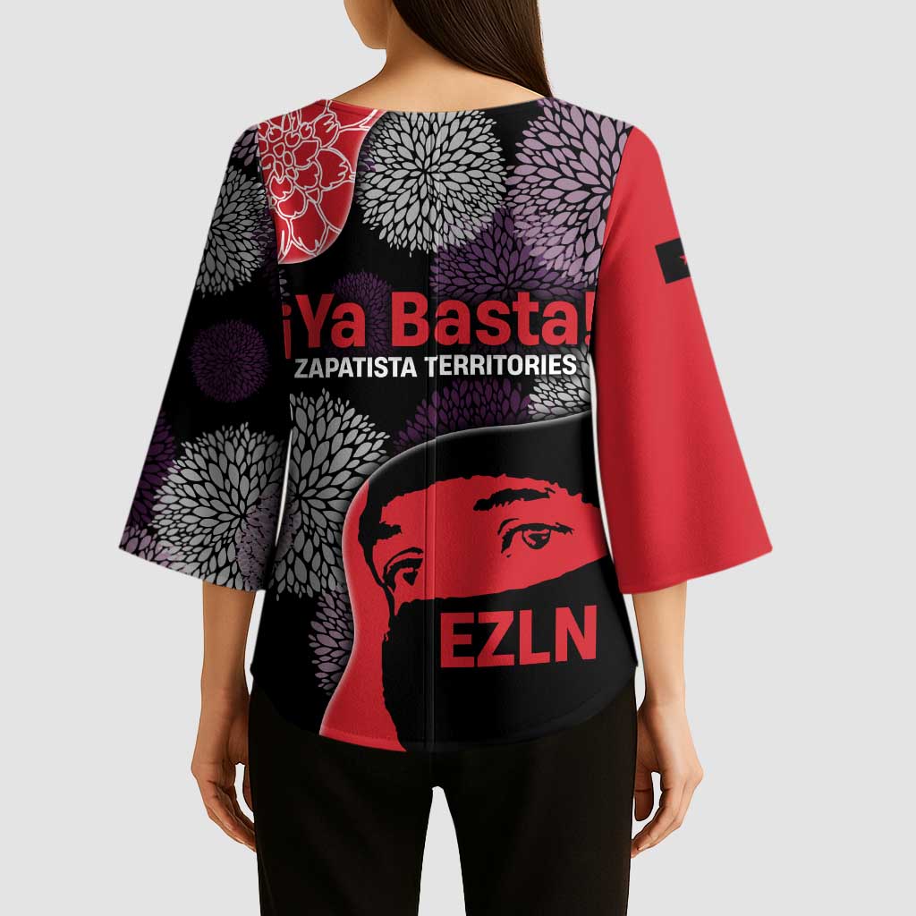 Zapatista Territories Kimono Sleeve Blouse Mexico with EZLN Masked Face and Floral - Wonder Print Shop