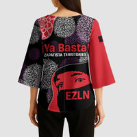 Zapatista Territories Kimono Sleeve Blouse Mexico with EZLN Masked Face and Floral - Wonder Print Shop