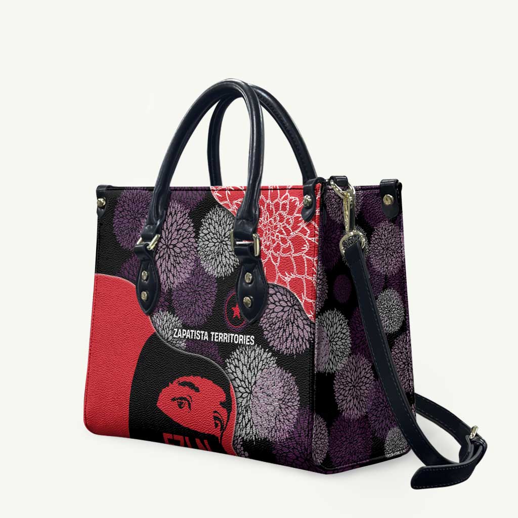 Zapatista Territories Leather Bag Mexico with EZLN Masked Face and Floral - Wonder Print Shop