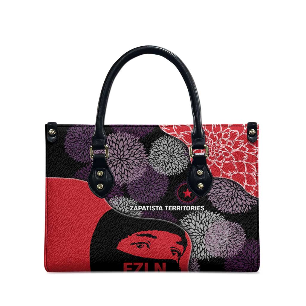 Zapatista Territories Leather Bag Mexico with EZLN Masked Face and Floral - Wonder Print Shop