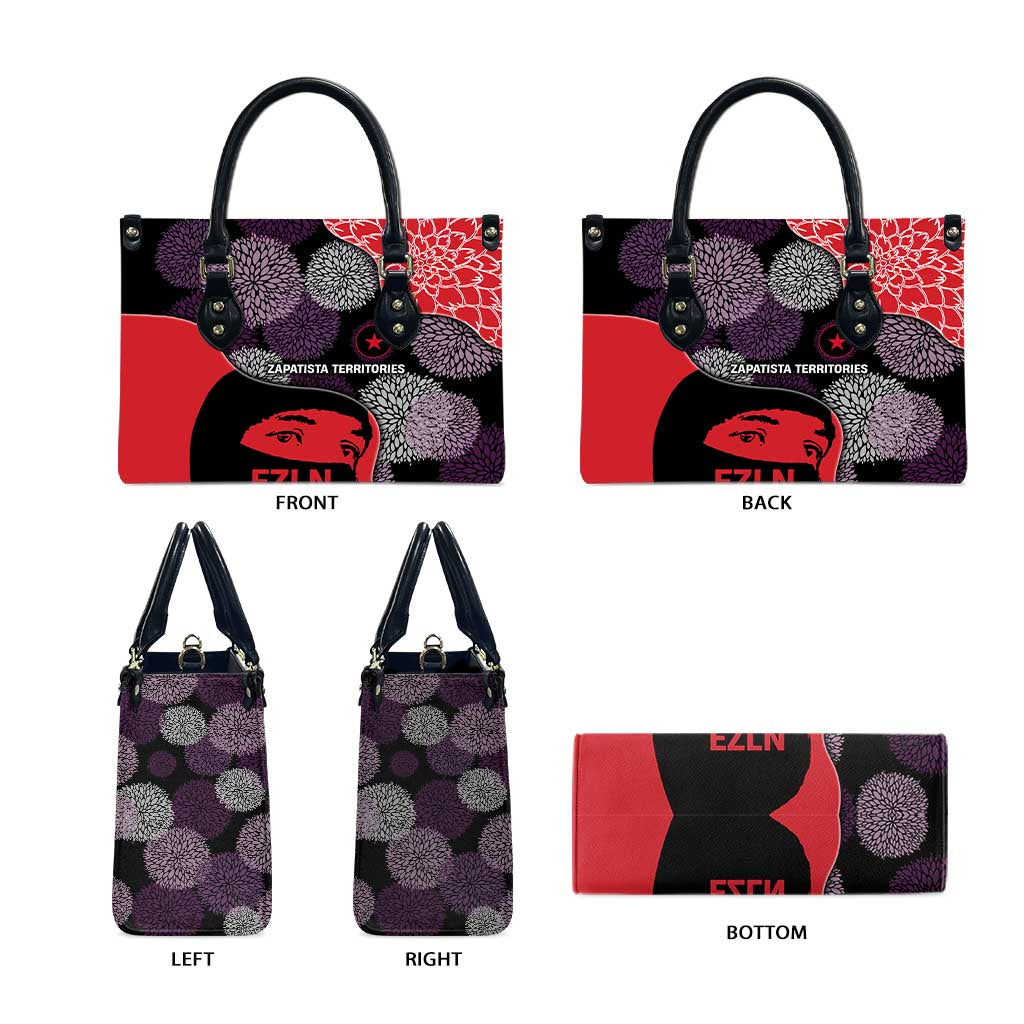 Zapatista Territories Leather Bag Mexico with EZLN Masked Face and Floral - Wonder Print Shop