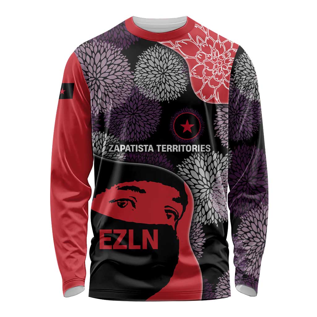 Zapatista Territories Long Sleeve Shirt Mexico with EZLN Masked Face and Floral - Wonder Print Shop