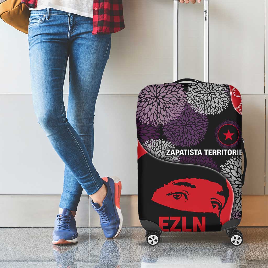 Zapatista Territories Luggage Cover Mexico with EZLN Masked Face and Floral - Wonder Print Shop