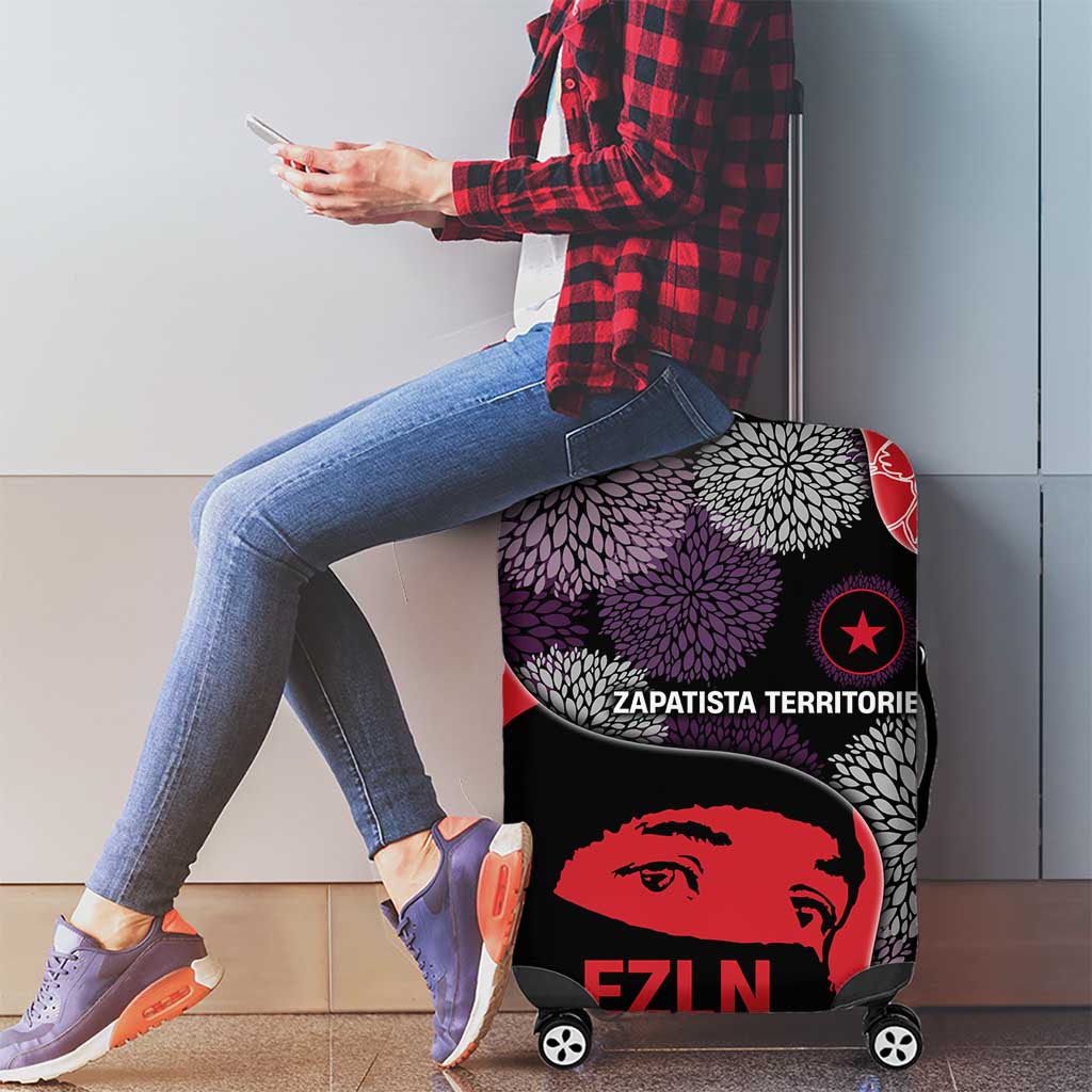 Zapatista Territories Luggage Cover Mexico with EZLN Masked Face and Floral - Wonder Print Shop