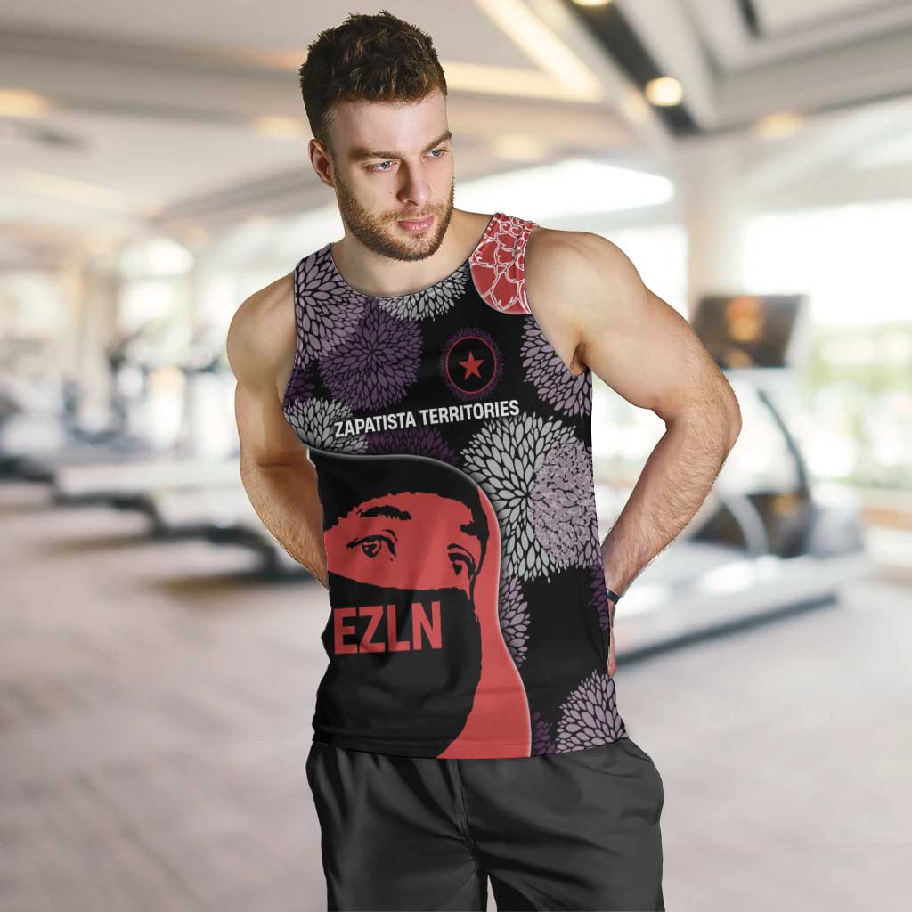 Zapatista Territories Men Tank Top Mexico with EZLN Masked Face and Floral - Wonder Print Shop